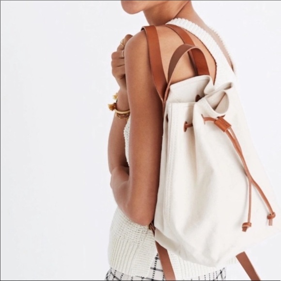 Madewell Handbags - MADEWELL CREAM CANVAS LEATHER STRAP BACKPACK